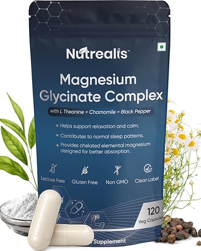Magnesium Glycinate 400mg | 120 Veg Capsules | Chelated Magnesium Supplement with L-Theanine, Chamomile & Black Pepper | Supports Sleep, Stress & Muscle Recovery