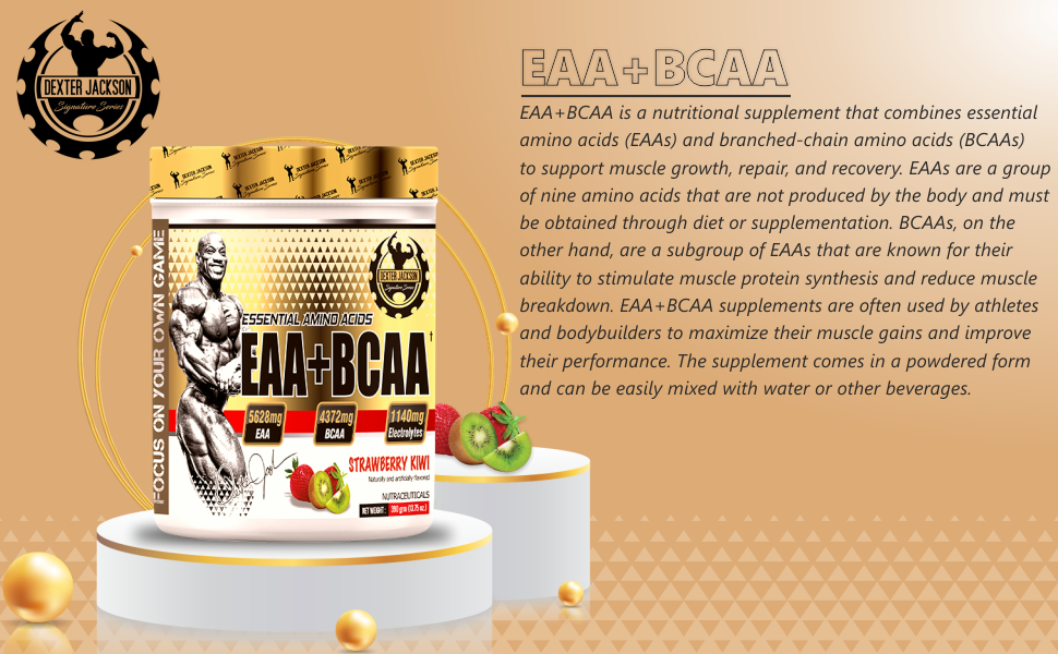 Dexter Jackson EAA+BCAA |Helps Improve Exercise Performance & Maximize Muscle Gains | Strawberry kiwi Flavor | 390 Gram