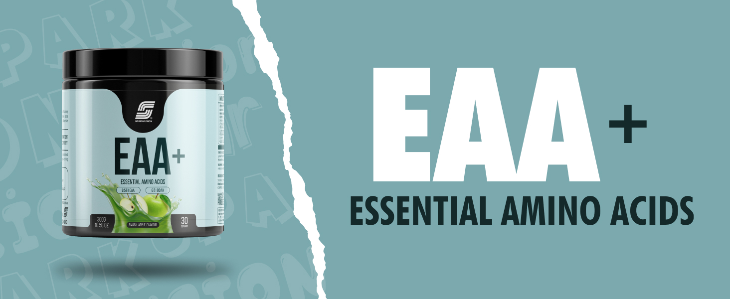 Sparkfusion 8500 mg Eaa+ & 6000mg Bcaa (300 gm) Essential Amino Acids | Pre/Intra Workout and Muscle Growth & Recovery | All 9 Essential Amino Acid EAA Powder (Smash Apple)