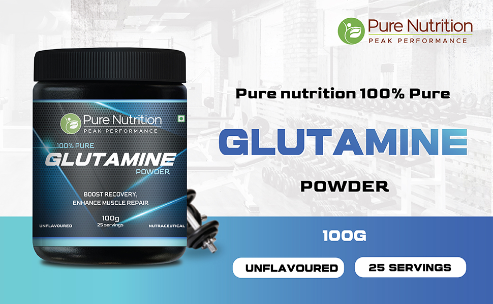 Pure nutrition Glutamine Powder 100g | Post Workout Supplement Amino Acid for Muscle Growth & Recovery | Unflavoured | 25mg serving