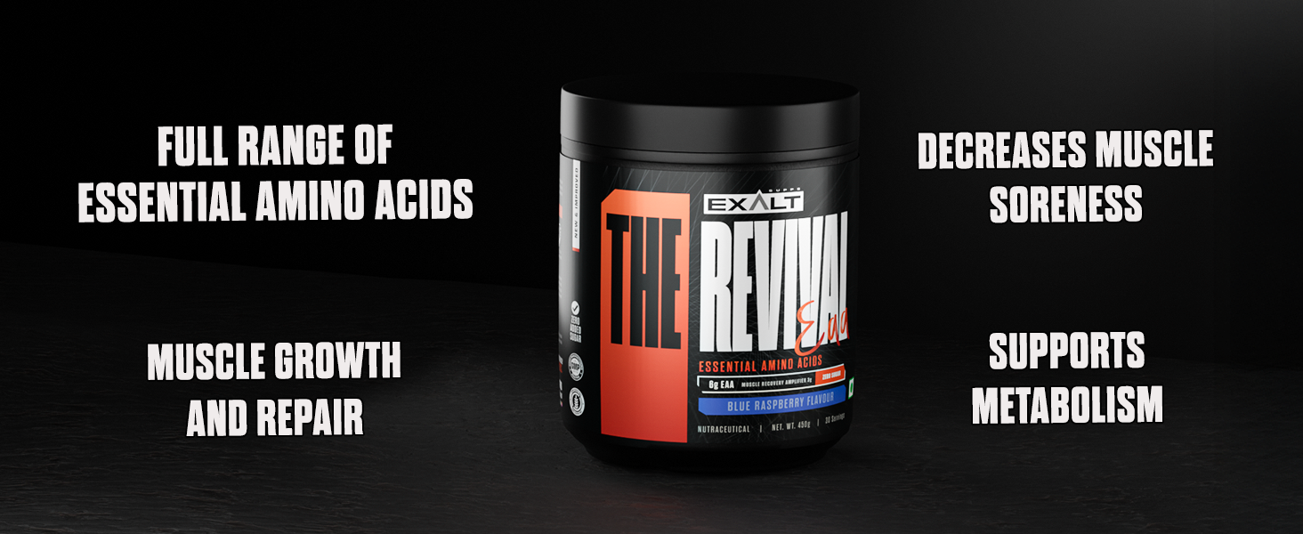 The Revival Essential Amino Acids (EAA) | 450 gm | 30 Servings | 6000mg EAA | Zero Added Sugar | Muscle Recovery | Increased Endurance (Mango)
