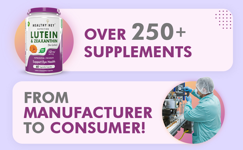 HealthyHey Nutrition Natural Lutein 10mg with 2mg Zeaxanthin - Support Eye Health - 60 Veg. Capsules