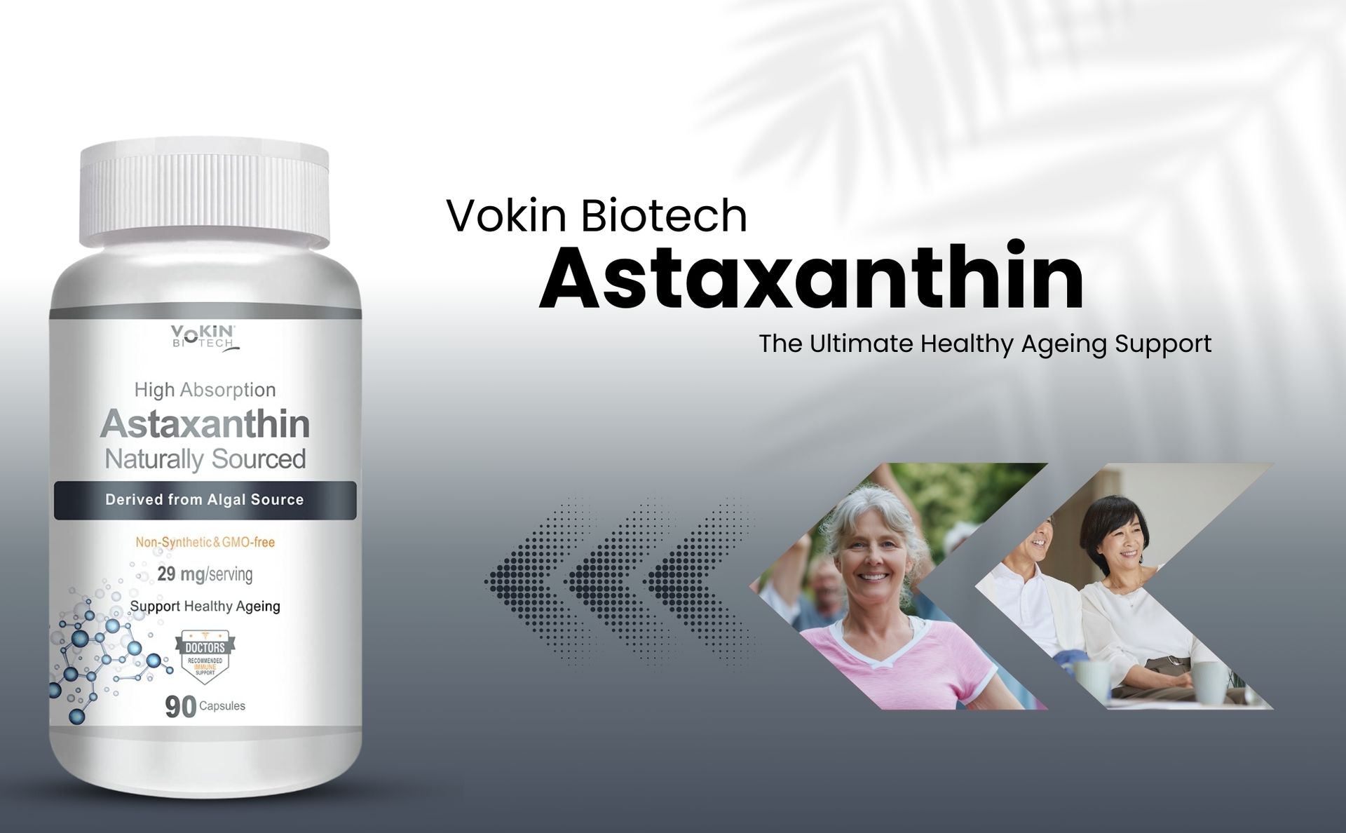 Vokin Biotech Astaxanthin 29mg - Naturally Sourced from Algae - Non-Synthetic - Best or Healthy Ageing - 90 Capsules