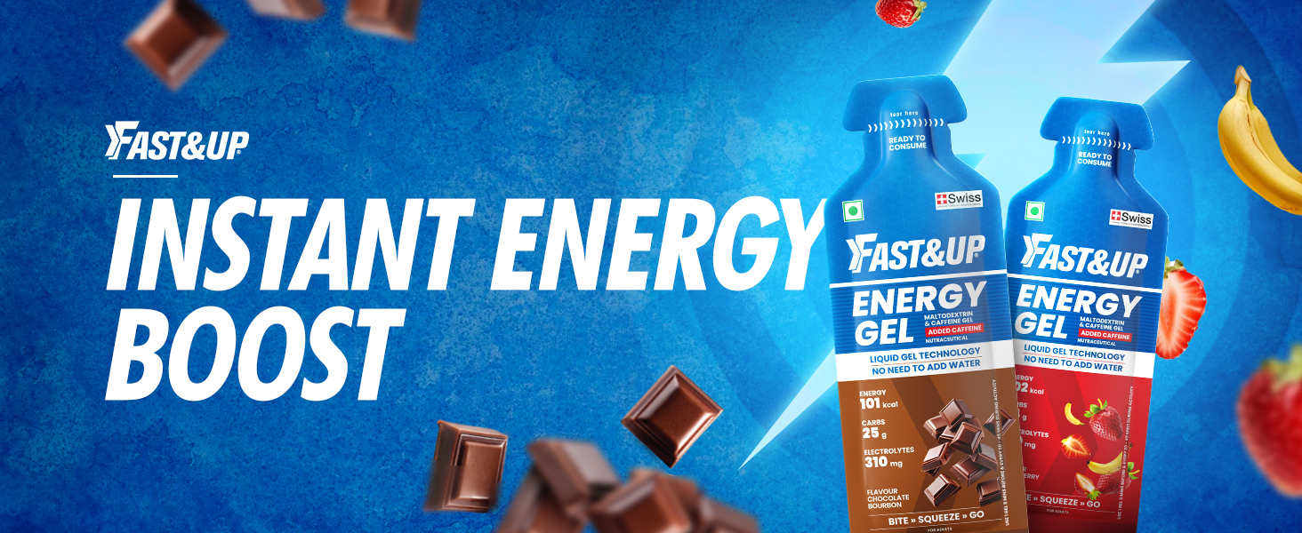 Fast&Up Energy Gel- Orange Blast flavour (Caffeinated) - Pack of 6 Gel Sachets, 39g per sachet- For Instant energy boost, Improved endurance and performance