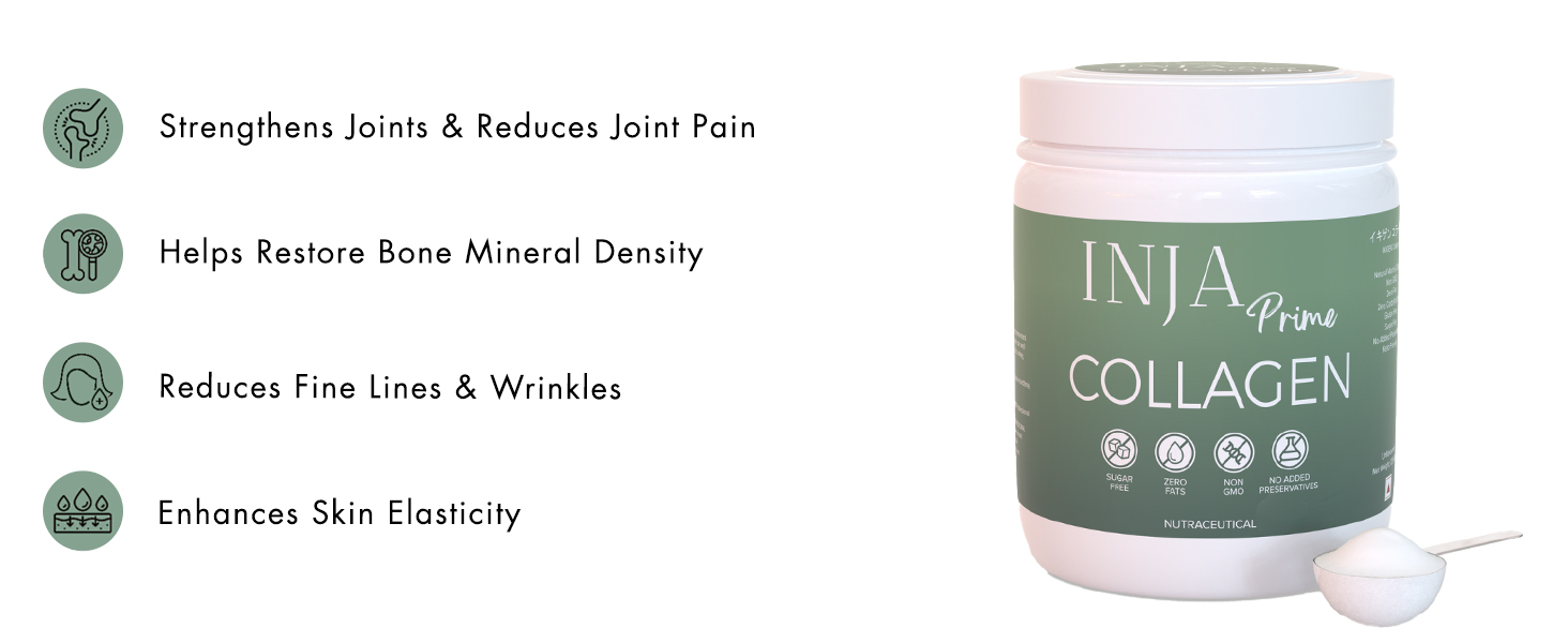 INJA Prime Marine Collagen Supplement Powder for Women and Men, Japanese Collagen with Original Formulation, Healthy Skin, Joints, Hair Growth, Sugar-Free, Unflavoured, 125 gm