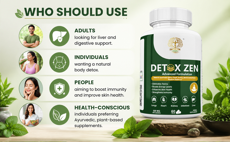 DetoxZen Detox Capsules | Milk Thistle, Amla, Guduchi, Dandelion & Manjistha | Ayurvedic Herbal Detox Supplement | Liver & Digestion Support | 60 Veg Capsules