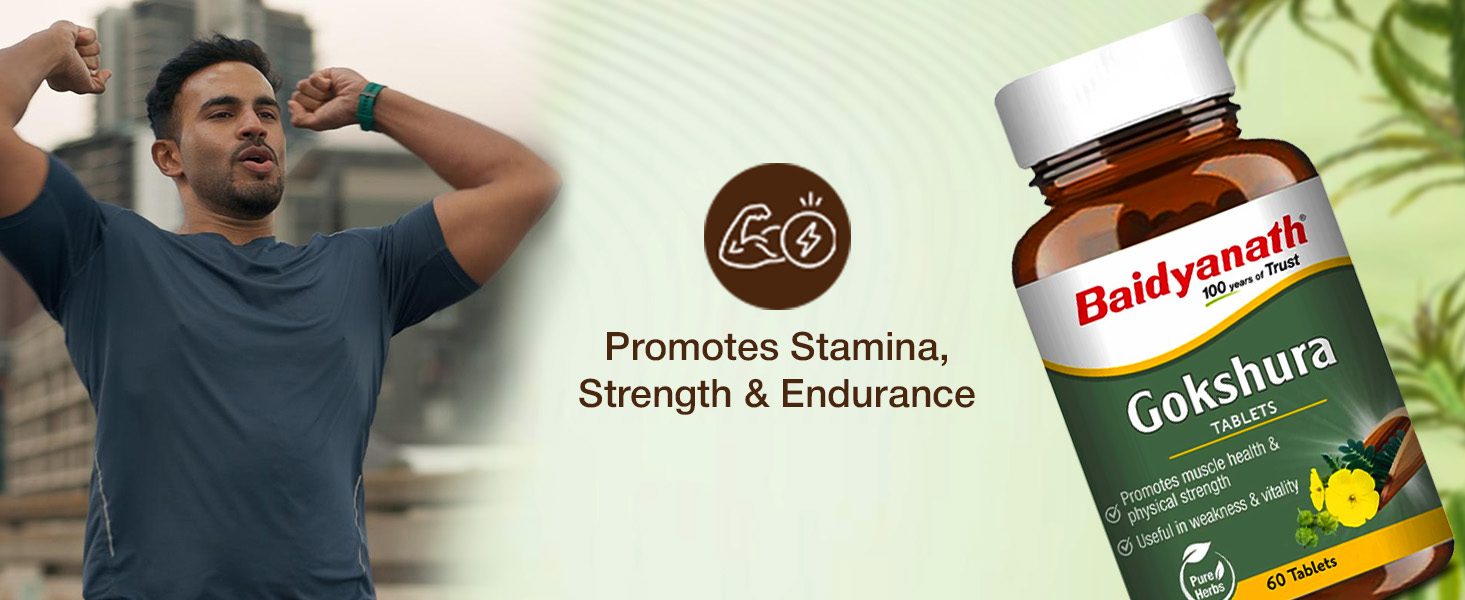 Baidyanath Ayurved Gokshura - 60 Tablets | Supports Strength & Vitality (Pack of 2)
