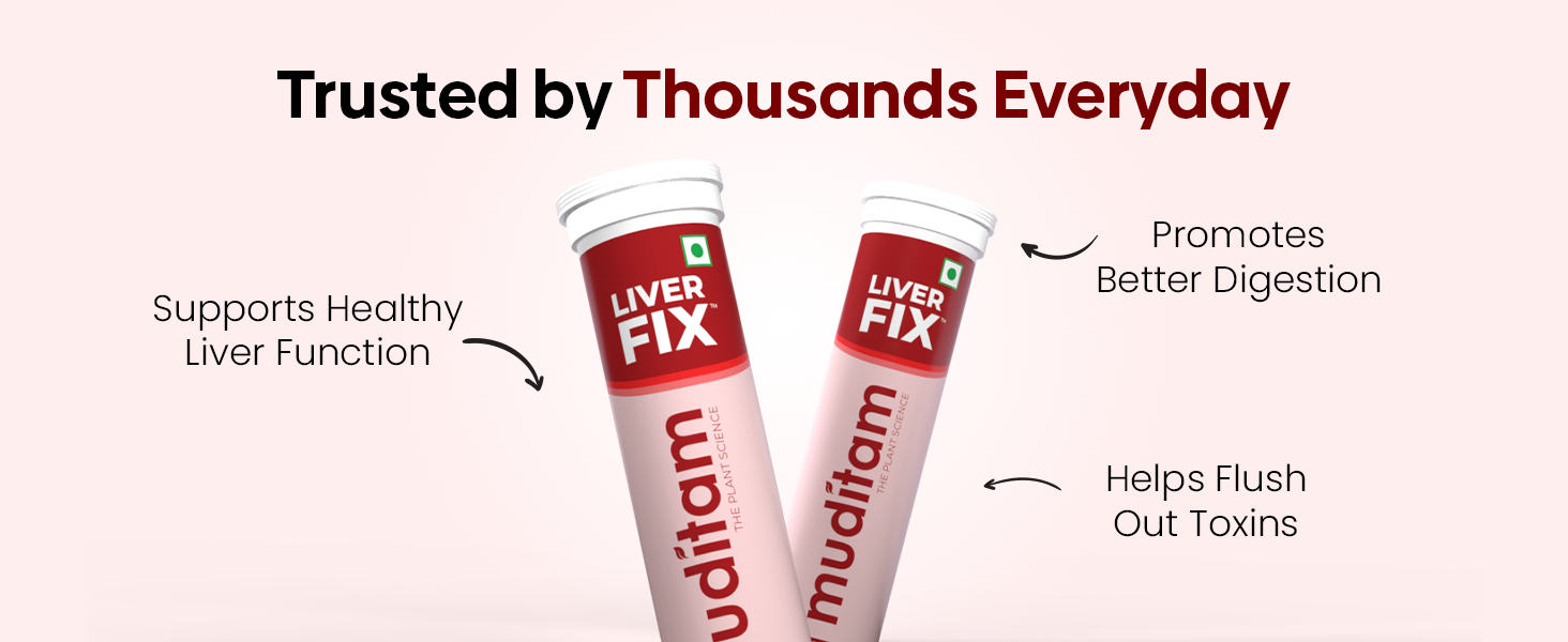 Muditam Ayurveda Liver Fix - Daily Liver Cleanser Drink 20 Tablets | Ideal For 10 Days | Milk Thistle Tablets in Effervescent form | Helps in Fatty Liver & Detox