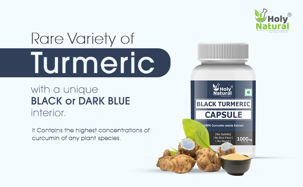 Holy Natural Black Turmeric Capsules - 120 Capsules (500 mg/cap) | Potent Black Turmeric Powder Use | Pure and Natural