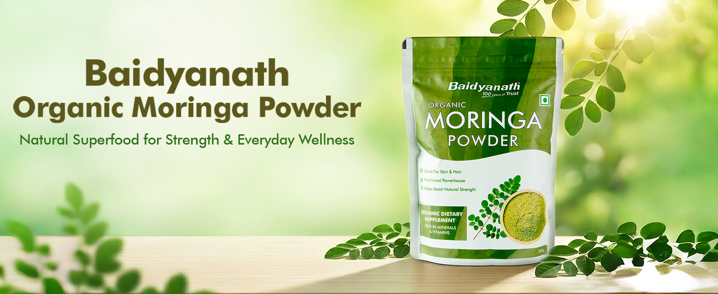 Baidyanath Ayurved Certified Organic Moringa Powder 200 gm | Pure Moringa (Drum Stick) Powder | Green Superfood for Energy, Immunity & Daily Wellness | Plant-Based Herbal Nutrition Supplement (Pack of 2)