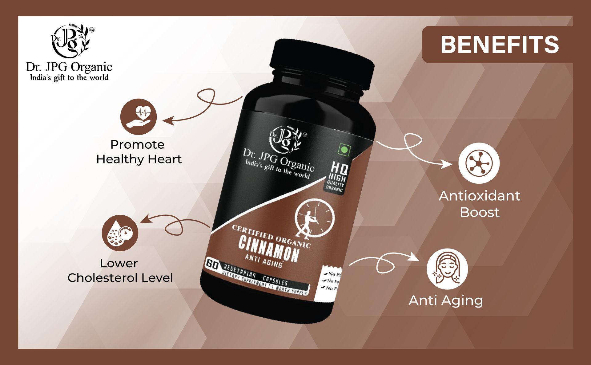 Dr. JPG Organic Cinnamon Capsules 60 Veg. Capsules/INDIA ORGANIC Certified (Pack Of 2)