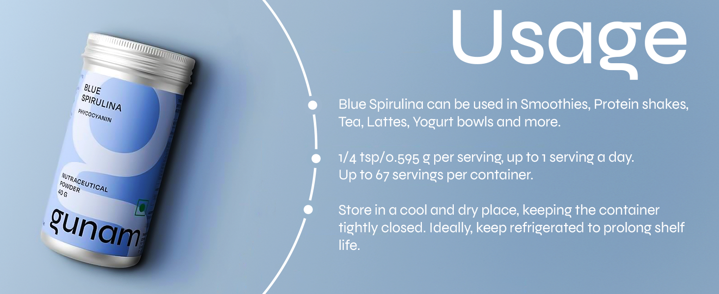 Gunam Blue Spirulina Powder (60 Servings) | Superfood Powder with Phycocyanin, Amino Acids, and Iron | Antioxidant & Anti-Inflammatory | Supports Immunity, Gut & Skin Health