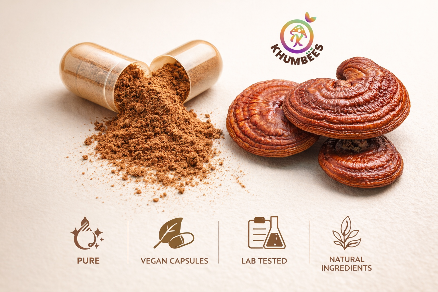 KHUMBEESS SUPERFOODS Reishi Mushroom Extract (650mg, 90 Veg Capsules) | High Potency Stress Relief & Sleep Support | Immune Booster, Heart & Liver Health | Natural Adaptogen & Anti-Inflammatory