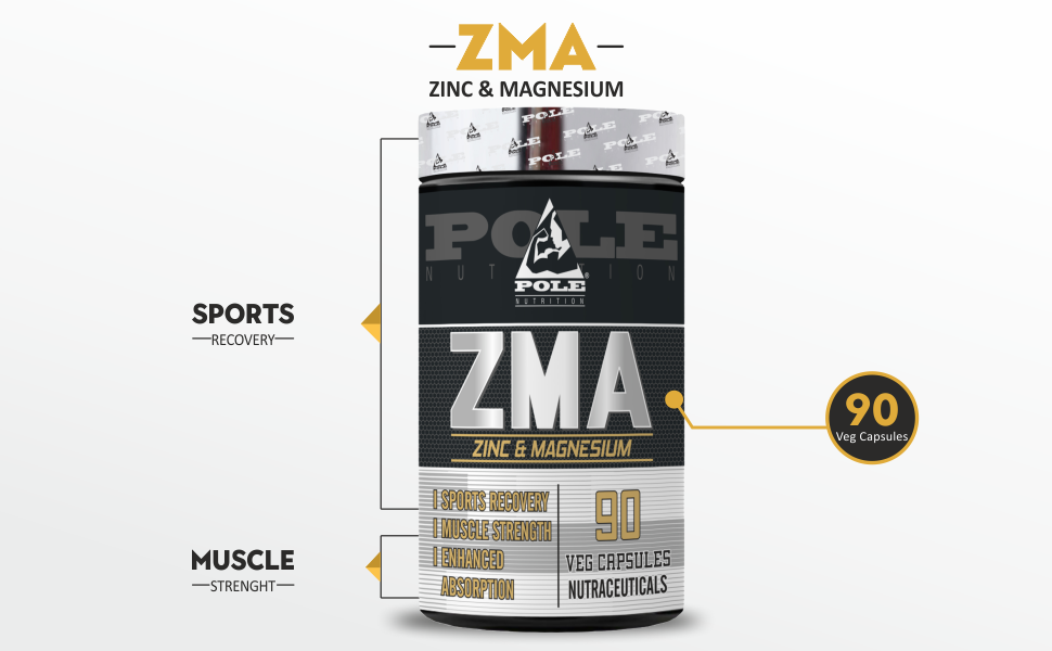 Pole Nutrition ZMA - Zinc & Magnesium Supplement for Enhanced Muscle Strength & Recovery - 90 Veg Capsules