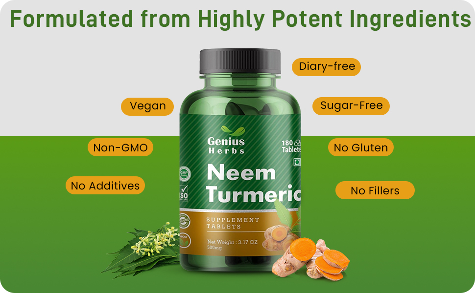 Neem Turmeric Tablets 500mg – 360 Veg Tablets |Ayurvedic Herbal Detox Supplement | Supports Immunity, Skin & Digestion | Vegan, Non-GMO | Pack of 2 (90 Day Supply)