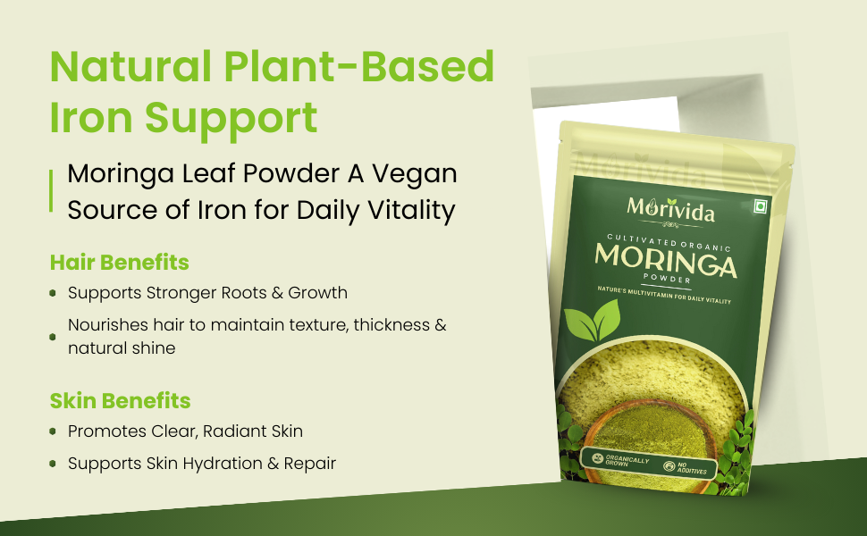 Moringa Powder 100g | 100% Pure Organic Moringa Leaf Powder | Rich in Iron & Immunity Booster | No Additives | Morivida