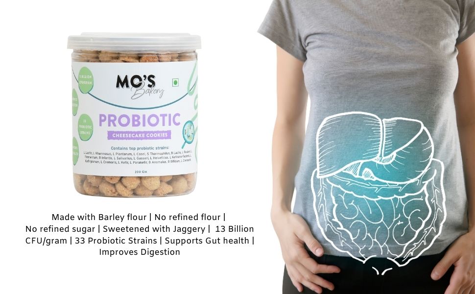 Mo's Probiotic Cookies,200 G | Cheesecake Digestive Cookies | Probiotic Supplement With 13 Billion CFU | 33 Probiotic Strains | Improve Digestion & Gut Health | Acidity Relief