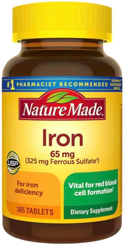 Nature Made Iron 65 mg 365 Tablets (325 mg Ferrous Sulfate), Dietary Supplement for Red Blood Cell Support, 365 Tablets, 365 Day Supply- Bundled with nalkotSupliments Guide 2