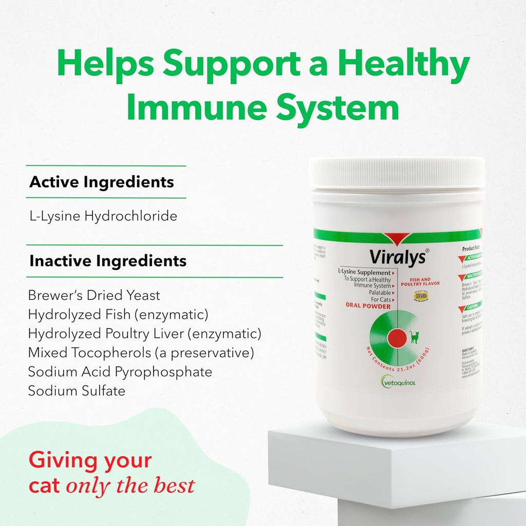 Vetoquinol Viralys Daily L-Lysine Powder for Cats and Kittens, Fish Flavored Lysine Supplement for Cats and Kittens to Support Immune Health, Normal Eye Function and Respiratory Health, 600gm 3