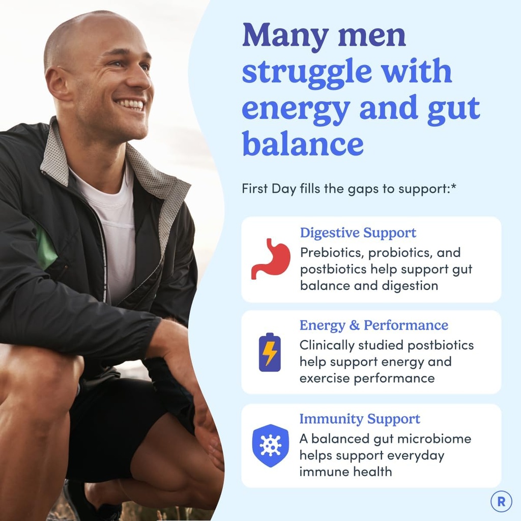 FIRST DAY 3 in 1 Probiotics for Men - Prebiotic, Probiotic & Postbiotic Supplement – Mens Probiotic for Digestive Health, Oral Health, Immune Function, Energy, Gut Health for Men – 30-Day Supply 3