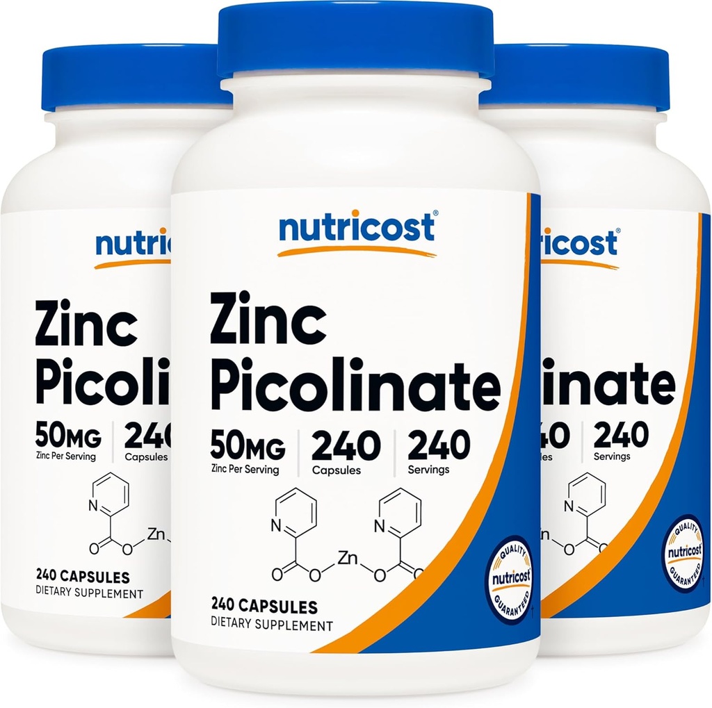 Nutricost Zinc Picolinate 50mg, 240 Vegetarian Capsules (3 Bottles) - Gluten Free and Non-GMO 2