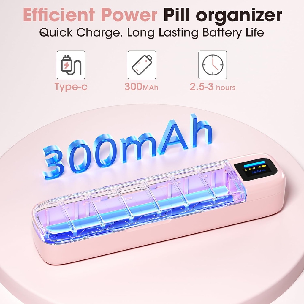 Daviky Automatic Pill Dispenser, Smart Pill Organizer with Alarm, Pill Box 7 Day with APP, Weekly Travel Pill Case, Portable Pill Reminder for Medicines, Supplements and Vitamins (Pink) 6