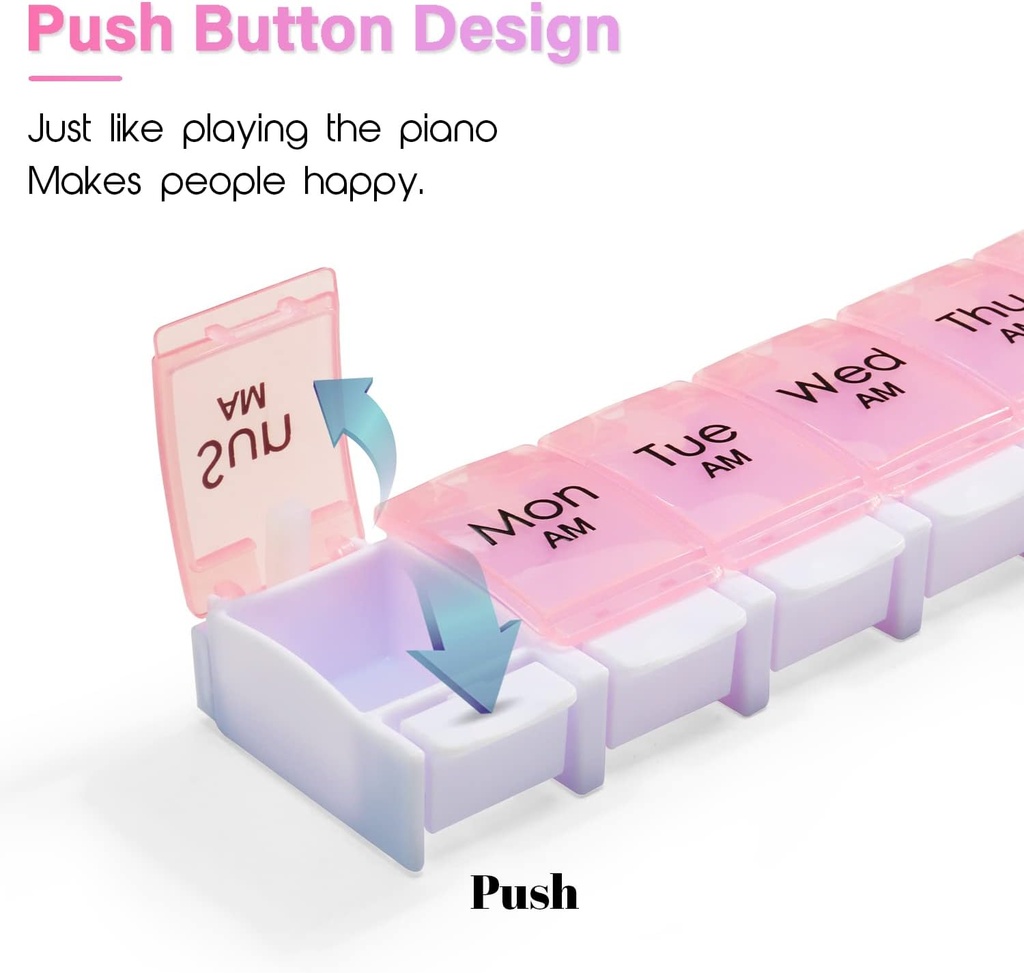 MOLN HYMY Weekly Pill Boxes and Organizer 2 Times a Day, 7 Day AM PM Pill Case Two Week, 14 Large Compartments Pill Dispenser to Hold Medication, Vitamins (Pink+Blue) 3