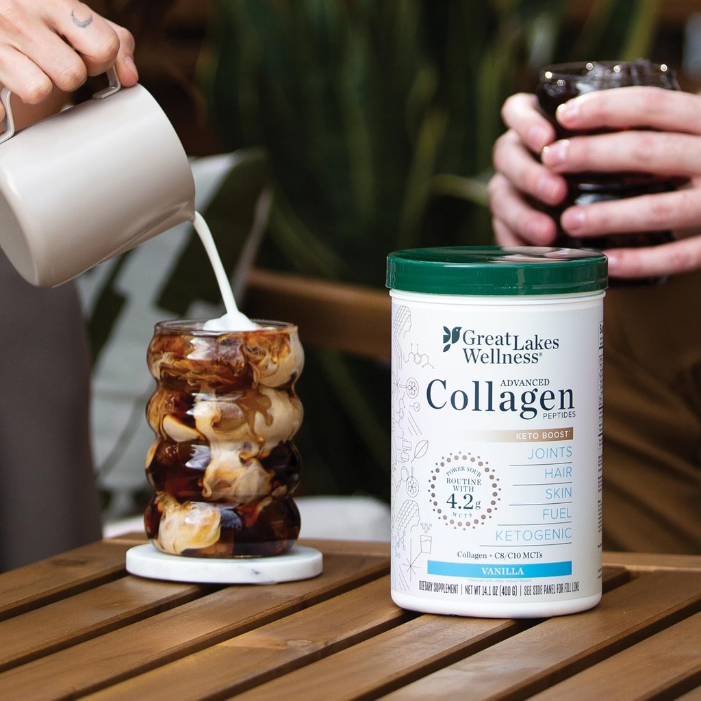 Great Lakes Wellness Keto Boost Advanced Collagen Peptides Powder with 4.2g MCTs - Vanilla Flavored - Nutritiously-Rich Non-Dairy Coffee Creamer or Smoothie Alt - Non-GMO, Kosher - 14.1 oz 5