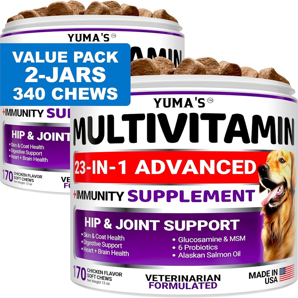2-Pack Dog Multivitamin Chewable with Glucosamine - Dog Vitamins and Supplements - Senior & Puppy Multivitamin for Dogs - Hip & Joint Support - Immune Health, Skin, Heart, Digestion, Probiotics 2