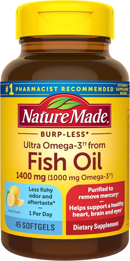 Nature Made Burp-Less Ultra Omega-3 from Fish Oil 1400 mg, Dietary Supplement for Healthy Heart Support, 45 Softgels, 45 Day Supply 2