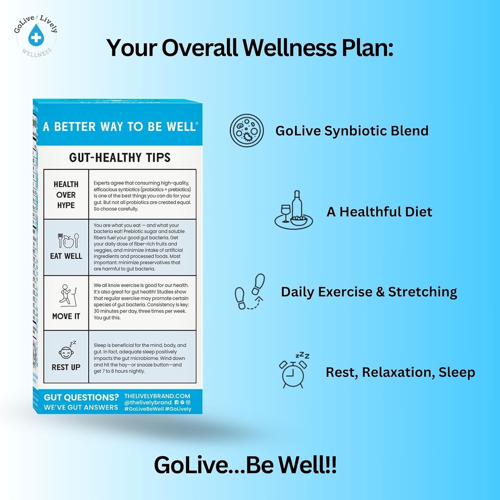 GoLive Prebiotic & Probiotic for Women, Men, Kids. Flavor-Free, Sugar-Free, Synbiotic Powder w/ GOS, L-Glutamine, Vitamin D3, Electrolytes. For Gut Health, Digestion, Metabolism, Immunity 15-50B CFUs. 6