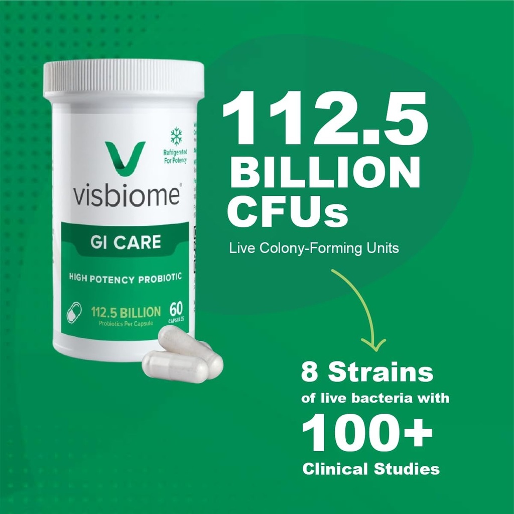 Visbiome® GI Care - High Potency Probiotic - 112.5 Billion CFU Live Probiotics, Original De Simone Formulation, Made in USA, 180 Capsules. 4