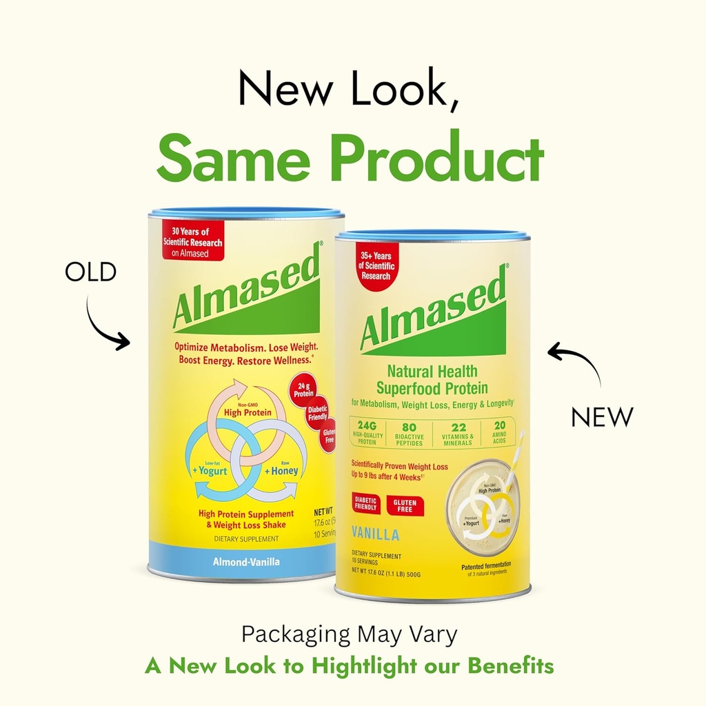 Almased Vanilla Meal Replacement Shake - Low-Glycemic High Plant Base Protein Powder- Nutritional Weight Health Support Supplement - Vanilla Flavor - 17.6 oz (1.1 Pound (3 Pack)) 4