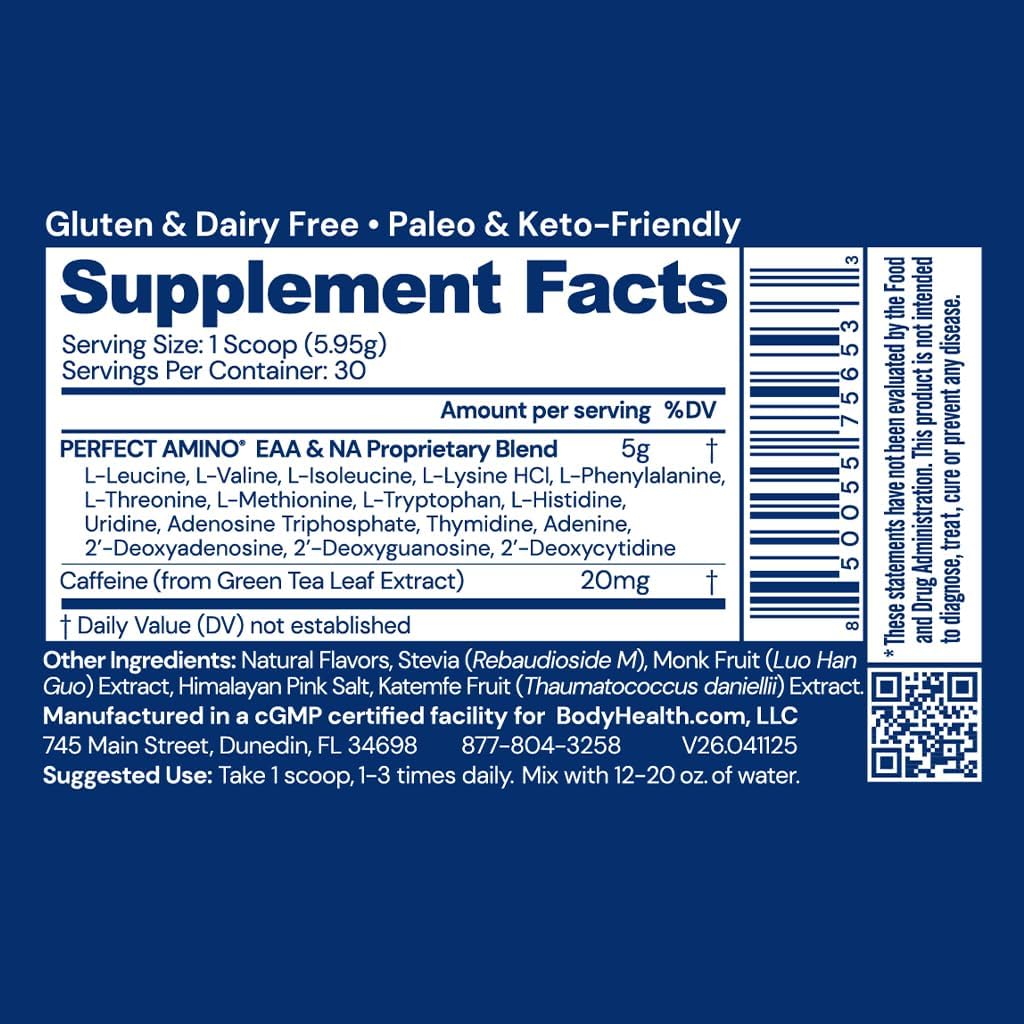 BodyHealth PerfectAmino Powder - BCAA and EAA Powder for Pre and Post Workout - Amino Acid Energy Drink for Men and Women to Support Lean Muscle and Recovery - Mocha - 30 Servings 3