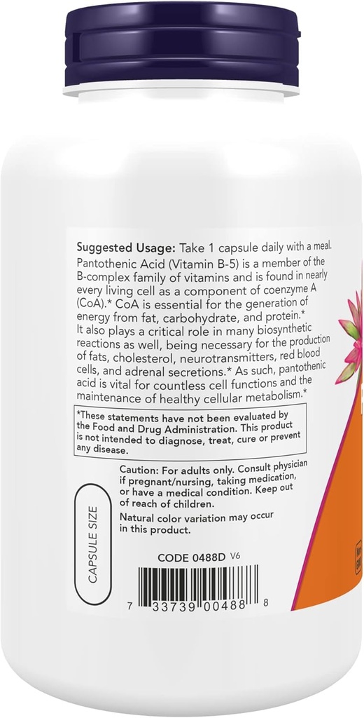 Now Supplements, Pantothenic Acid (Vitamin B-5) 500 mg, B-Complex Vitamin, 250 Capsules (Pack of 2) 4