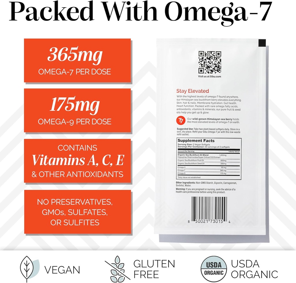 sibu Sea Buckthorn Omega-7 Softgels (60-Day Refill Sachet) – Supplement for Healthy Skin, Hair, Nails and Dryness 6