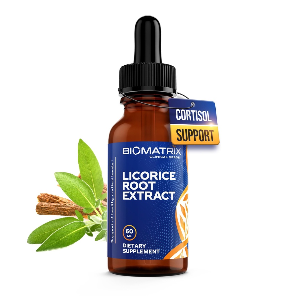 BioMatrix lagritsa juure ekstrakt (1200 tilka 2 fl. oz) Aktiivsem koostisosa kui konkureerivad kaubamärgid (0,87 mg Glycyrrhizin per drop), vähem annuseid vaja, kontsentreeritud, tõsta kortisooli, energia