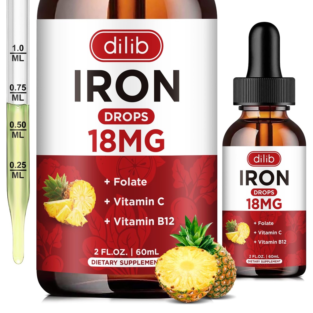 Vedel raua lisand naistele ja meestele Raud tilgad Raua lisandid aneemiale folaadiga, C-vitamiin, B12 punaste vereliblede tugi-anassimaitse, 2 Fl Oz