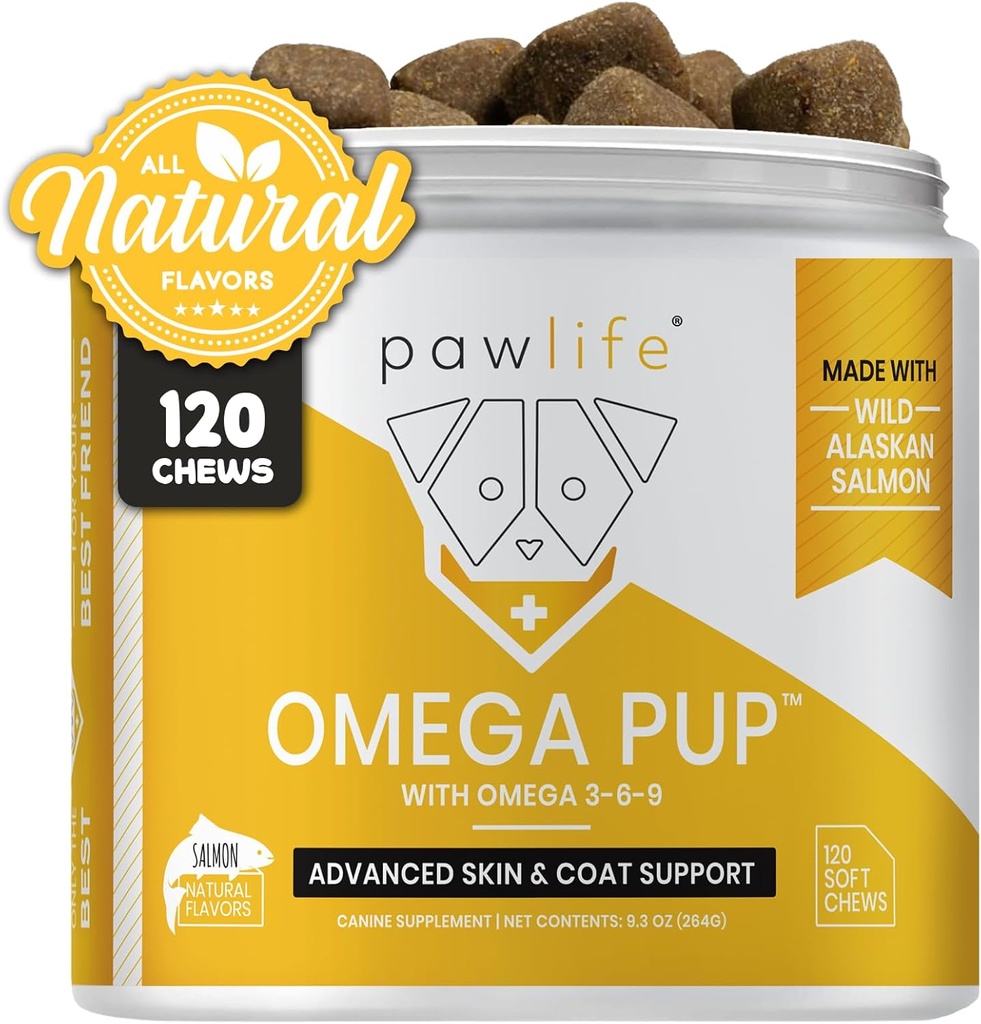 Koera kalaõli toidulisandid - 120 Omega 3 kalaõli koera vitamiinid, veterinaararsti poolt formuleeritud sügelev leevendus koertele, looduslik omega 3 kalaõli koertele, koera naha ja mantli lisand (lahus maitse)