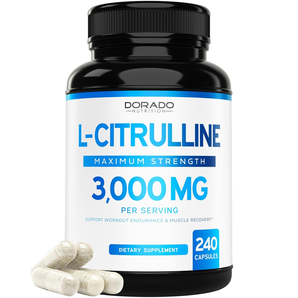 L Citrulline 3000mg täiendus (240 kapslit) Toetus L Arginiin ja lämmastikoksiidi pillid - L-tsitrulliin meestele ja naistele - Lihaste taastamine ja pump täiendada - 3. osapool testitud, Vegan, Non-GMO - USA Made