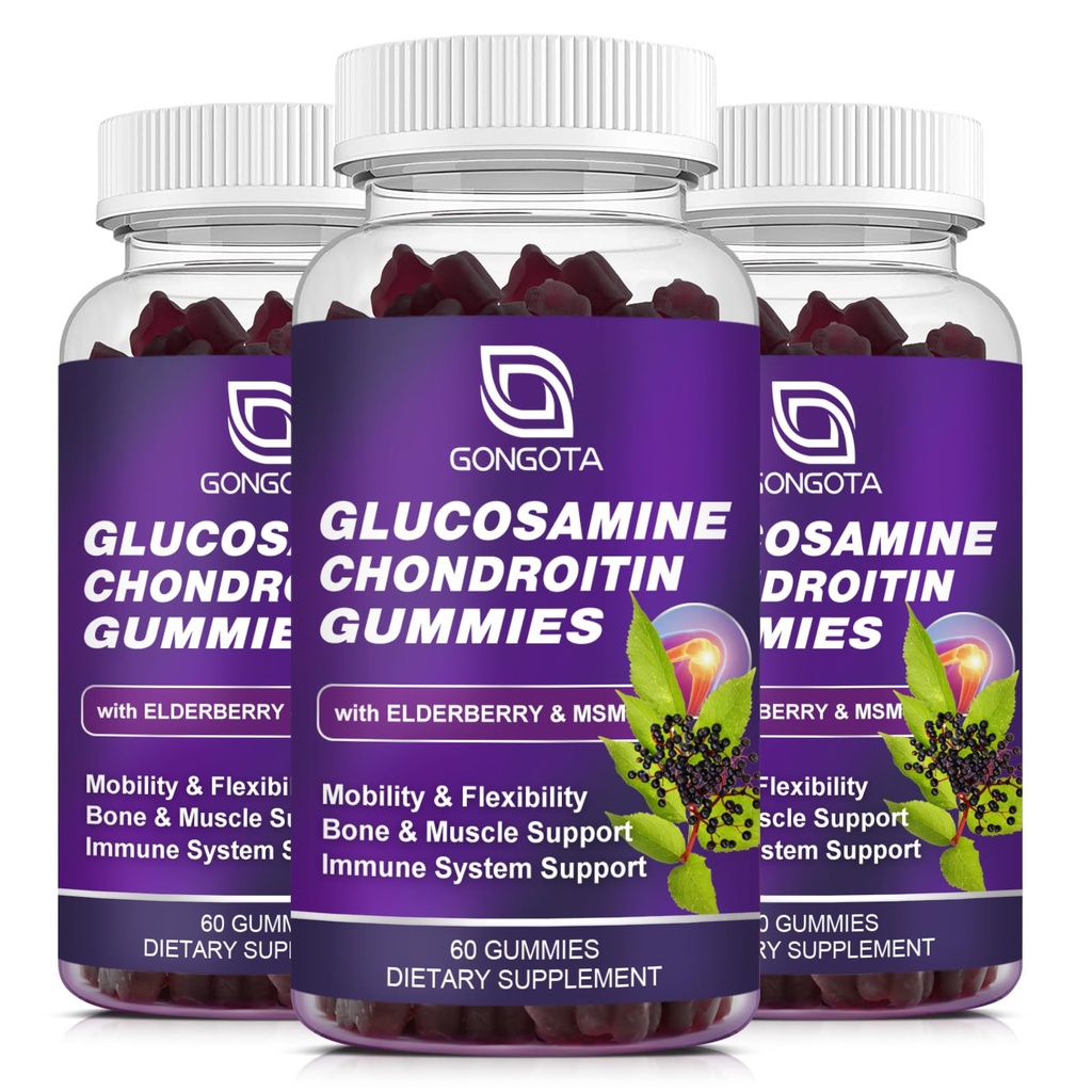 Glükoosamiin Chondroitin Gummies - 2- Pack, ekstra tugevus 1500mg Glükosamiini MSM & Elderberry, Paindlikkus Toetus, Parim Kõhre Ja Immuunsüsteemi Täiendus Meestele Ja Naistele - 180 Gummies