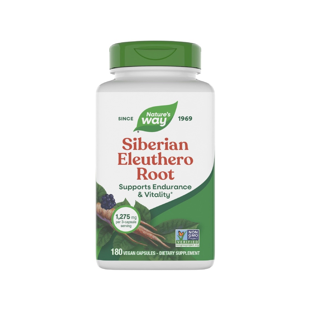 Nature's Way Premium Taimne Siberi Eleuthero juure lisand, toetab vastupidavust ja elujõulisust *, Adaptogen *, 1275 mg 3-kapiserveri kohta, mitte-GMO projekt kontrollitud, 180 kapslit (pakendamine võib varieeruda)