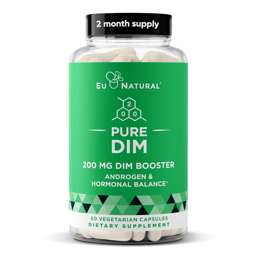 DIM täiendus Puhas 200 Mg naistele või meestele - östrogeeni hormoonide tasakaalu lisand energiale, väsimusele, stressile, menopausile, kuumadele vilgutustele - täiustatud biosaadavus BioPerine - 60 Vegan Soft kapslit