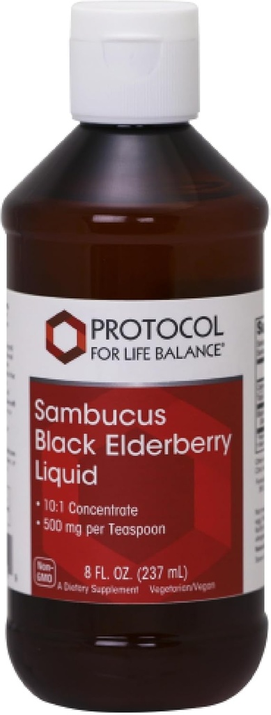 PROTOKOLL LIFE BALANCE Sambucus Black Elderberry Liquid - 500 mg Black Elderberry - for Wellness Support - looduslike ühenditega - Non-GMO, Kosher & Vegan - 8 fl oz