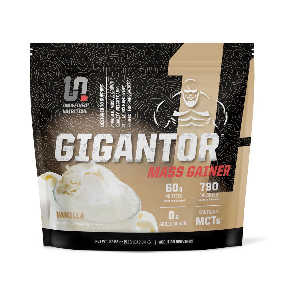 Määratlemata toitumine Gigantor Mass Gainer Brian Shaw (60 g valk, 30 Servings, kuni 790 Kvaliteetsed kalorid) - Hardcore Hard Gainer valem 5-faasilise valgu seguga (5,16 naela, Vanilla)
