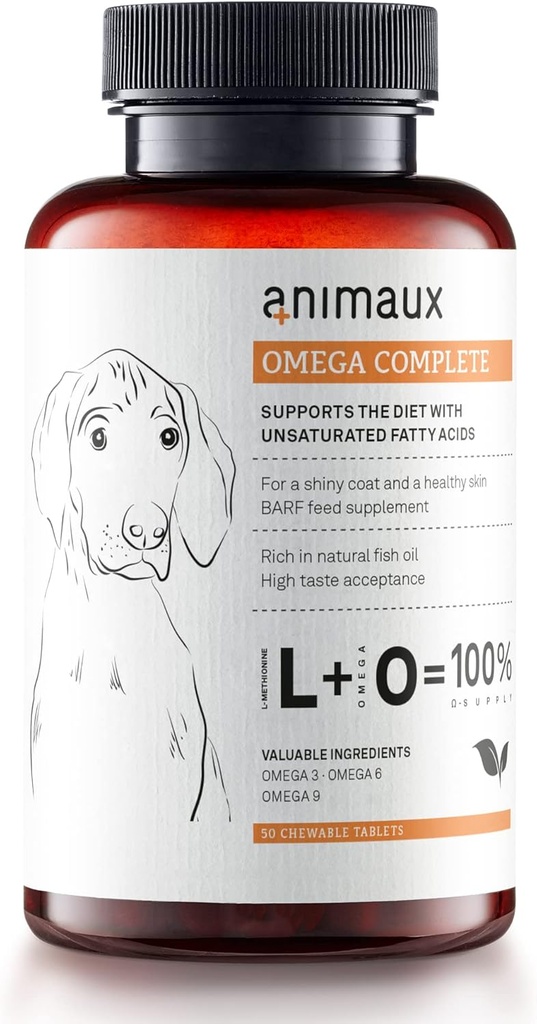animaux - Omega Täielik koertele Kalaõli tabletid, Omega 3,6 ja 9 rasvhapped, et toetada elujõudu, luu struktuur, Barf Supplement, Lõheõli nahale ja kate, 50 närimistabletti, 100 päeva pakkumine
