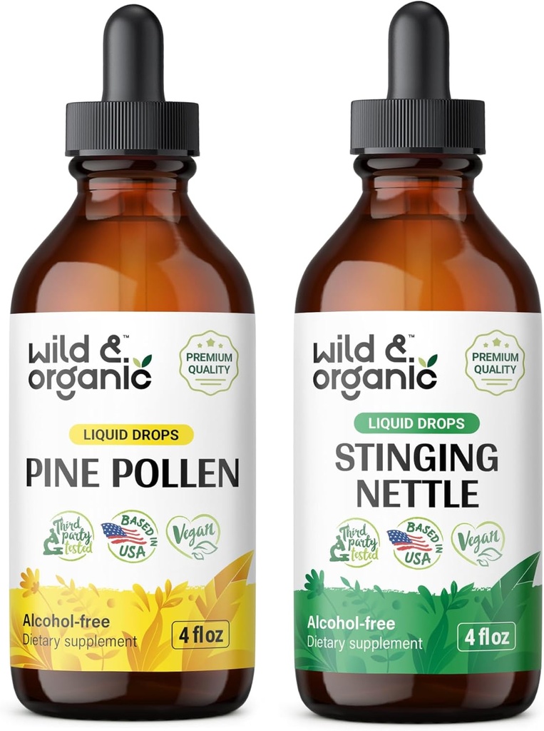 Wild & Organic Pine Pollen Tinktuur 4 fl oz & Stinginging Nettle Juur Tinktuur 4 fl oz