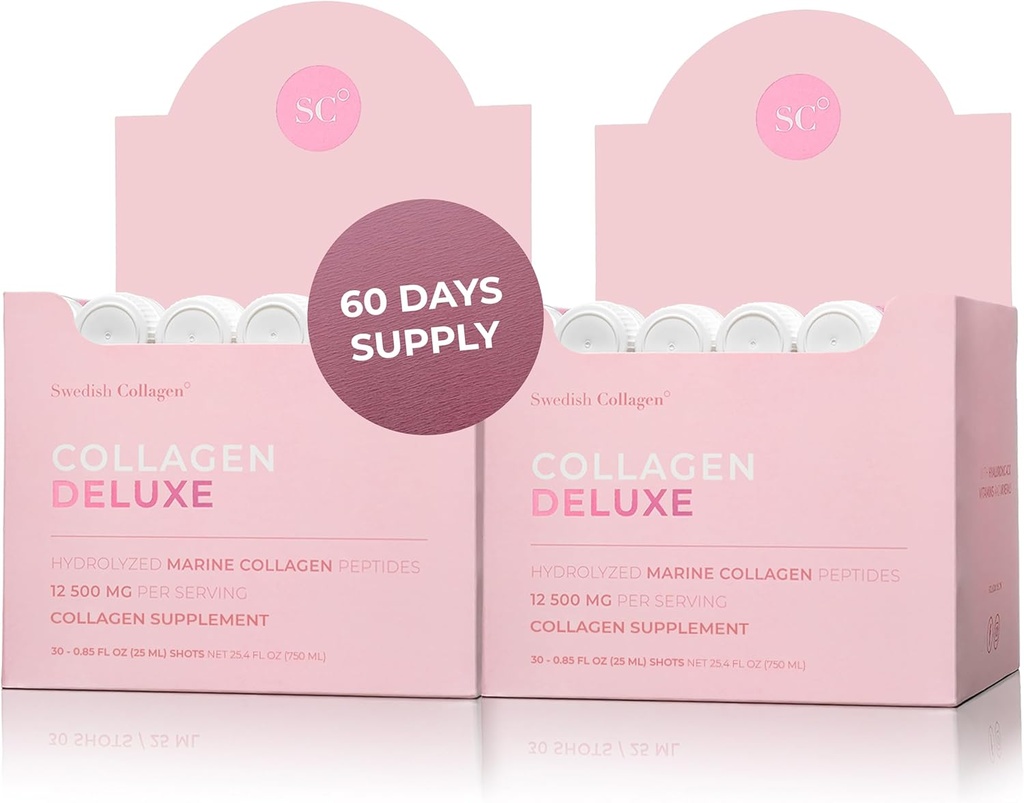 Kollageen Deluxe 30 Shots x 2 I 8 nädala Bundle I 12500 mg mere kollageen (tüüp I & III) I hüaluroonhape, biotiin, vitamiin C I suhkruvaba - 8 nädala pakkumine