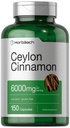 Horbäach Ceylon Cinnamon Kapslid | 6000 mg | 150 Count | Non-GMO & Gluten Free Supplement
