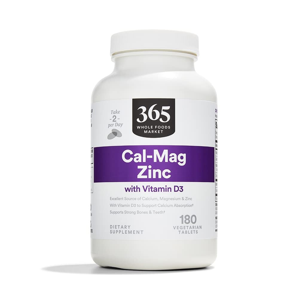 365 poolt kogu toiduturg, Cal-Mag-Zinc D3-vitamiiniga, taimetoitlane, 180 krahv